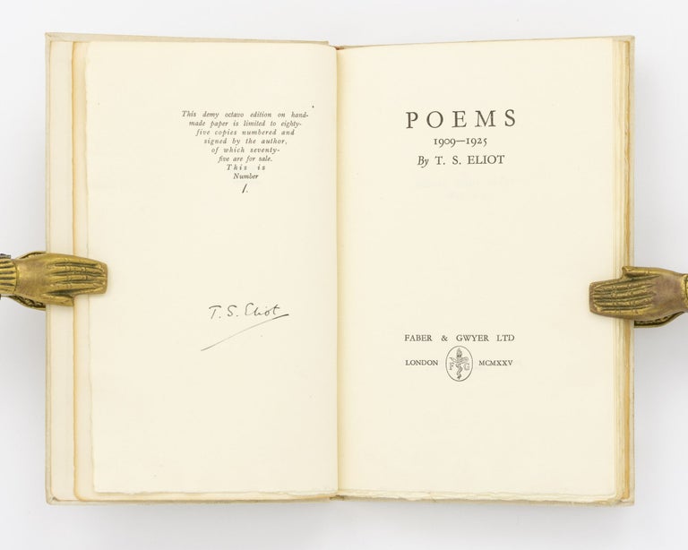 Item #124565 Poems, 1909-1925. T. S. ELIOT.