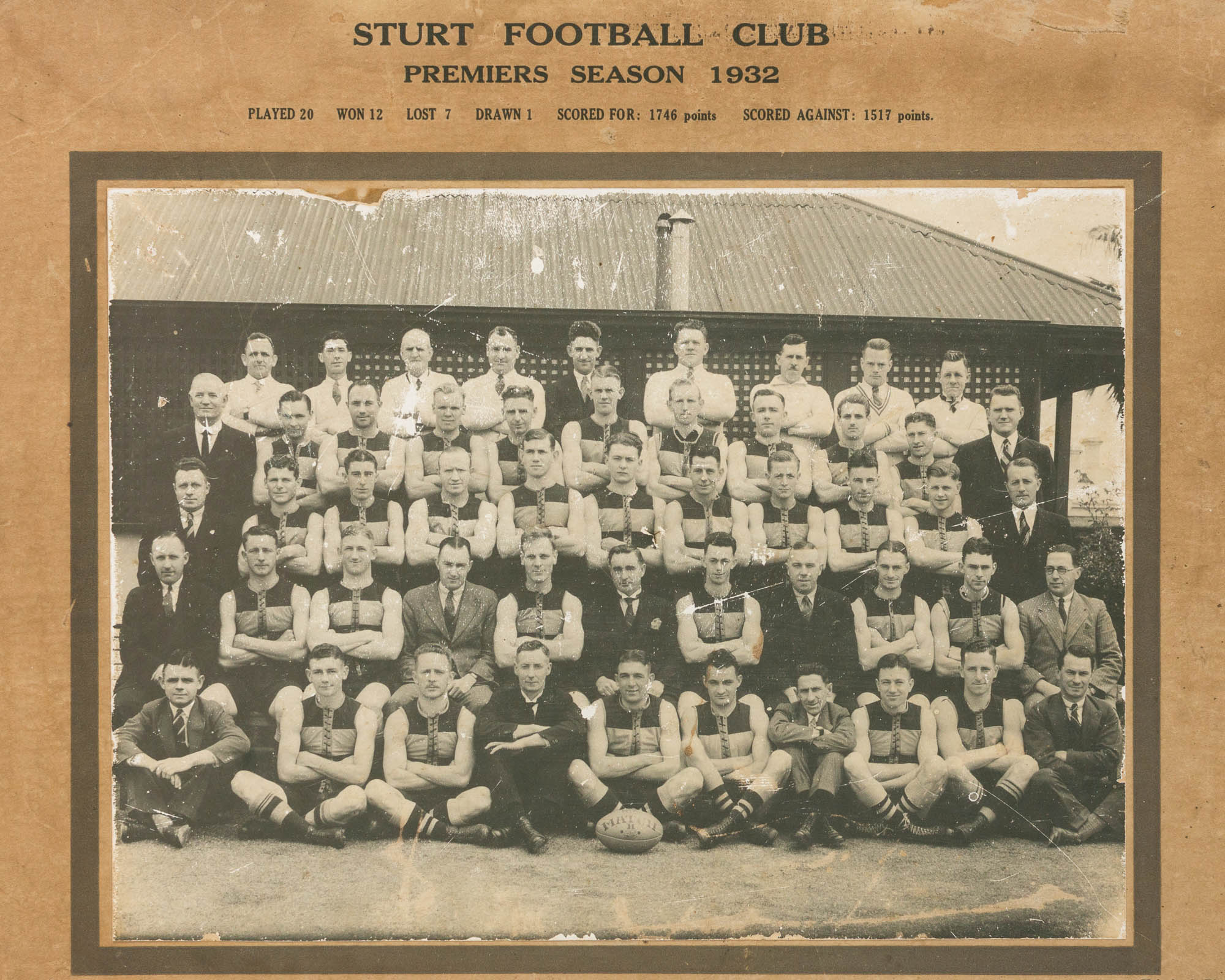 A Vintage Photograph Of The 'Sturt Football Club, Premiers Season 1932 ...