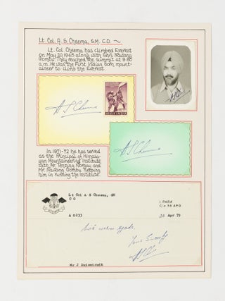A fine collection of approximately 300 signatures of mountaineers, including approximately 95 individuals who have reached the summit of the world's highest peak