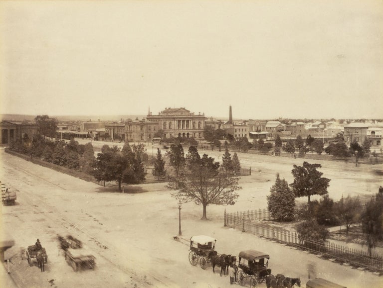 Item #127211 Vintage nineteenth-century photographs of Victoria Square, Adelaide (featuring the Supreme Court), and the city from Montefiore Hill, mounted back-to-back on a card leaf detached from an album. Captain Samuel White SWEET.
