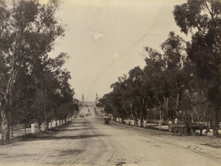 Vintage nineteenth-century photographs of the City Bridge across the River Torrens on King William Road, and a view along the same stretch of road (looking south from North Adelaide), mounted back-to-back on a card leaf detached from an album