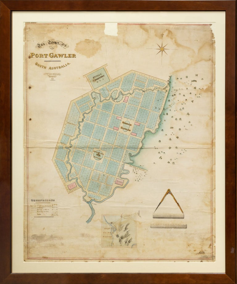 Item #127796 A very large hand-coloured manuscript plan of 'The Town of Port Gawler, South Australia', proposed in great detail but never realised. Port Gawler.