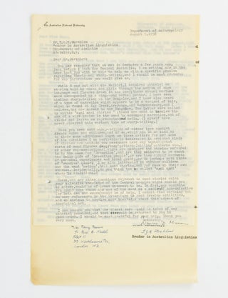 Item #128288 A typed letter signed by anthropologist Nancy D. Munn, dated 5 August 1958, seeking...
