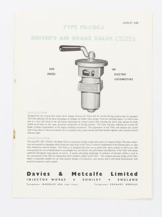 A collection of catalogues and ephemera relating to locomotive air brakes manufactured by Davies & Metcalfe Ltd.