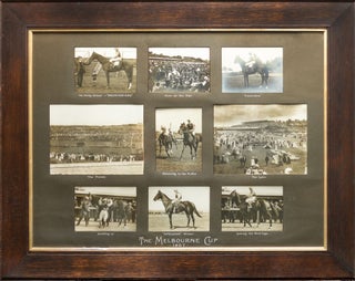 A series of nine photographs depicting various aspects of the 1907 Melbourne Cup, framed as one. Melbourne Cup 1907.