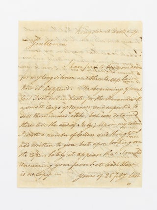 Item #130002 A 1791 autograph letter signed by James Amoss, wine merchant and slave dealer, sent...