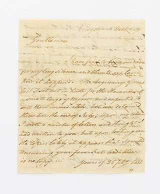 Item #130002 A 1791 autograph letter signed by James Amoss, wine merchant and slave dealer, sent...