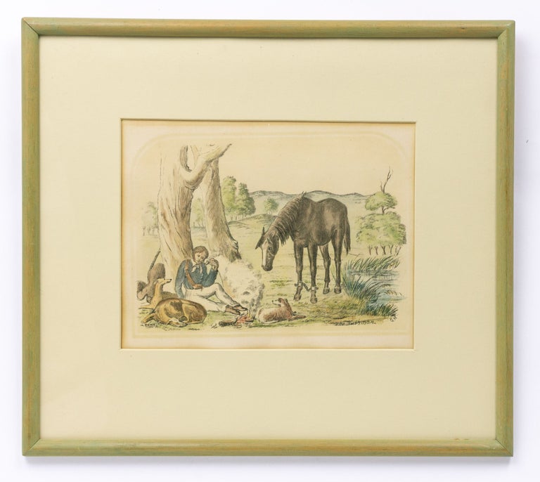 Item #130007 Two hand-coloured tinted lithographs by E.C. May, from his series of ten scenes of Australian country life (after original sketches by S.T. Gill and George Hamilton). Edgar Charles MAY.