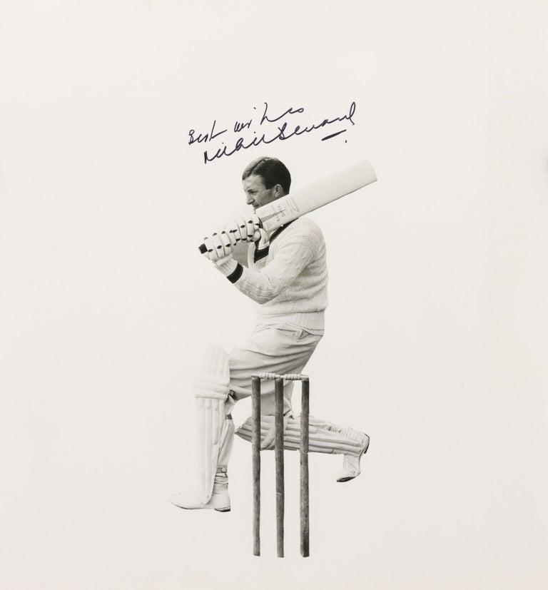Item #130359 A very large signed vintage photograph (372 × 368 mm) of Richie Benaud, taken in England during a publicity shoot for Gray-Nicolls cricket bats. Cricket, Richie BENAUD.