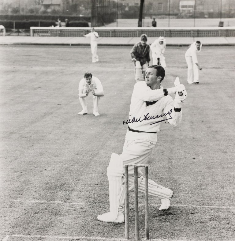 Item #130360 A very large signed vintage photograph (372 × 368 mm) of Richie Benaud, taken in England during a publicity shoot for Gray-Nicolls cricket bats. Cricket, Richie BENAUD.