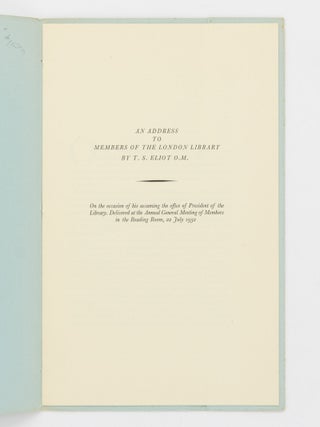 An Address to Members of the London Library