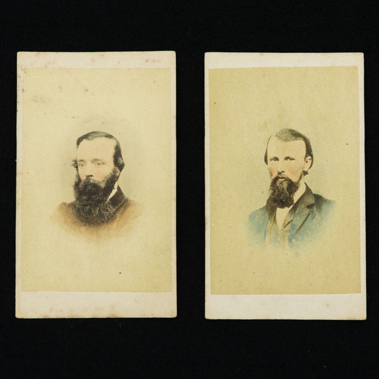 Item #131026 A matching pair of vintage hand-coloured cartes de visite portrait photographs [circa 1861] of the ill-fated explorers Robert O'Hara Burke (1821-1861) and William John Wills (1834-1861). Burke and Wills.