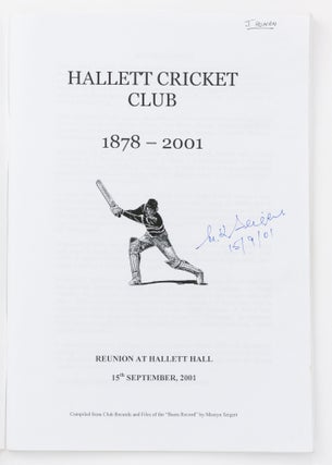 Hallett Cricket Club, 1878-2001. Reunion at Hallett Hall, 15th September, 2001