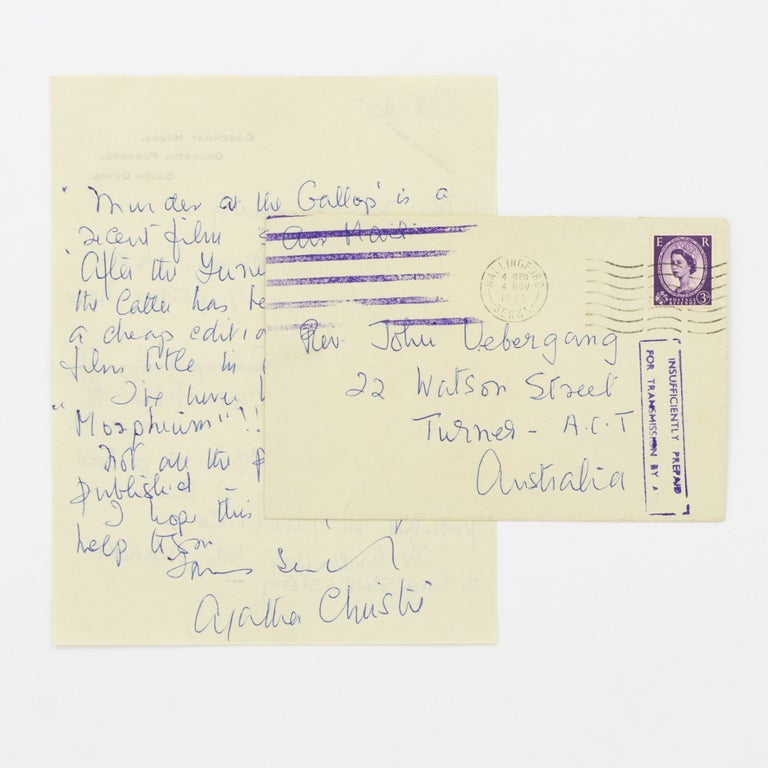 Item #131942 An autograph letter signed ('Agatha Christie') to an Australian fan seeking information about her early works and variant titles. Agatha CHRISTIE, British crime writer and novelist.