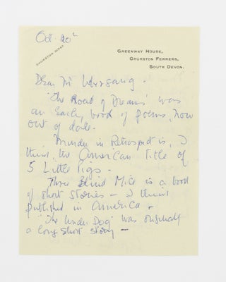 An autograph letter signed ('Agatha Christie') to an Australian fan seeking information about her early works and variant titles