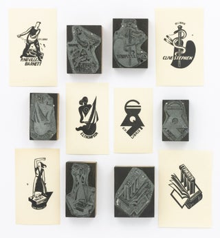 A group of six bookplates by Eric Thake, all of them with corresponding process blocks