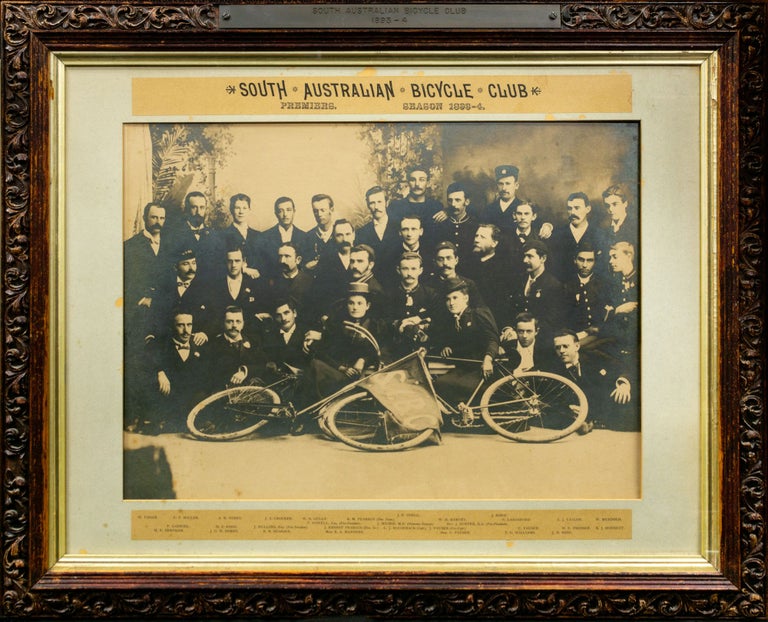 Item #132896 A vintage large-format photograph of members of the 'South Australian Bicycle Club. Premiers. Season 1893-4'. South Australian Bicycle Club.