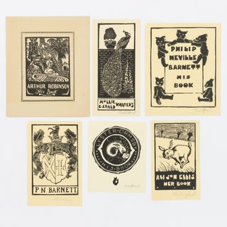 Item #133181 A group of six woodcut bookplates by Percy Neville Barnett (five signed). Percy...