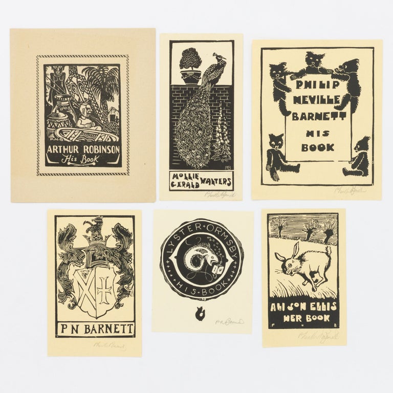 Item #133181 A group of six woodcut bookplates by Percy Neville Barnett (five signed). Percy Neville BARNETT.