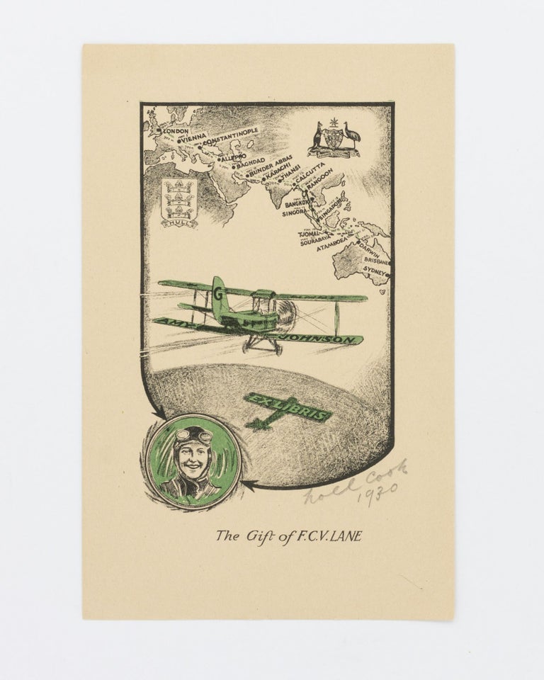 Item #133757 A bookplate for pioneering aviator Amy Johnson (1903-1941), signed in pencil by the artist. Noel COOK.