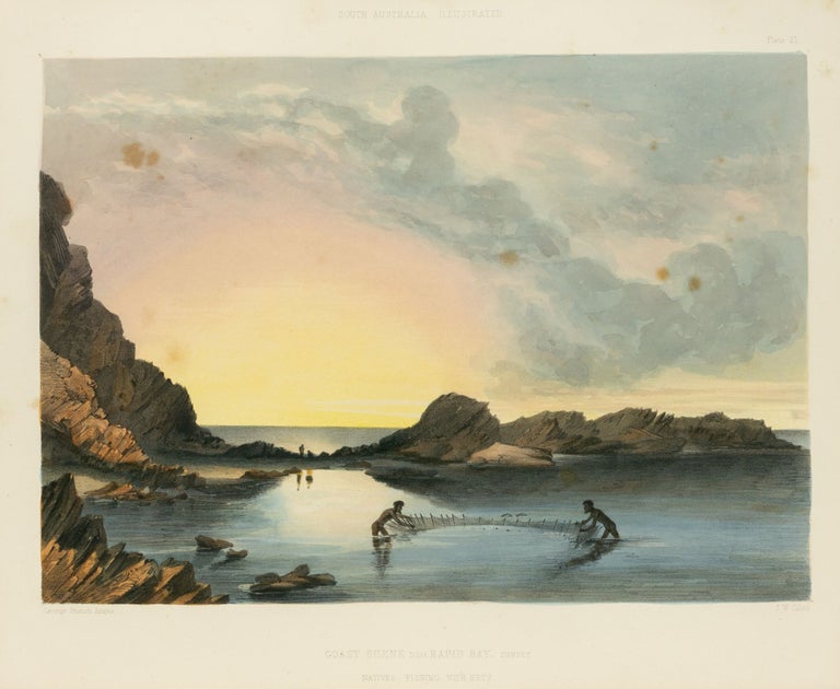 Item #133909 Coast Scene near Rapid Bay, Sunset. Natives fishing with Nets. George French ANGAS.
