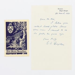 Item #134076 A bookplate for Eric Glenie Bonython by F.W.G. Mathwin, offered together with a...