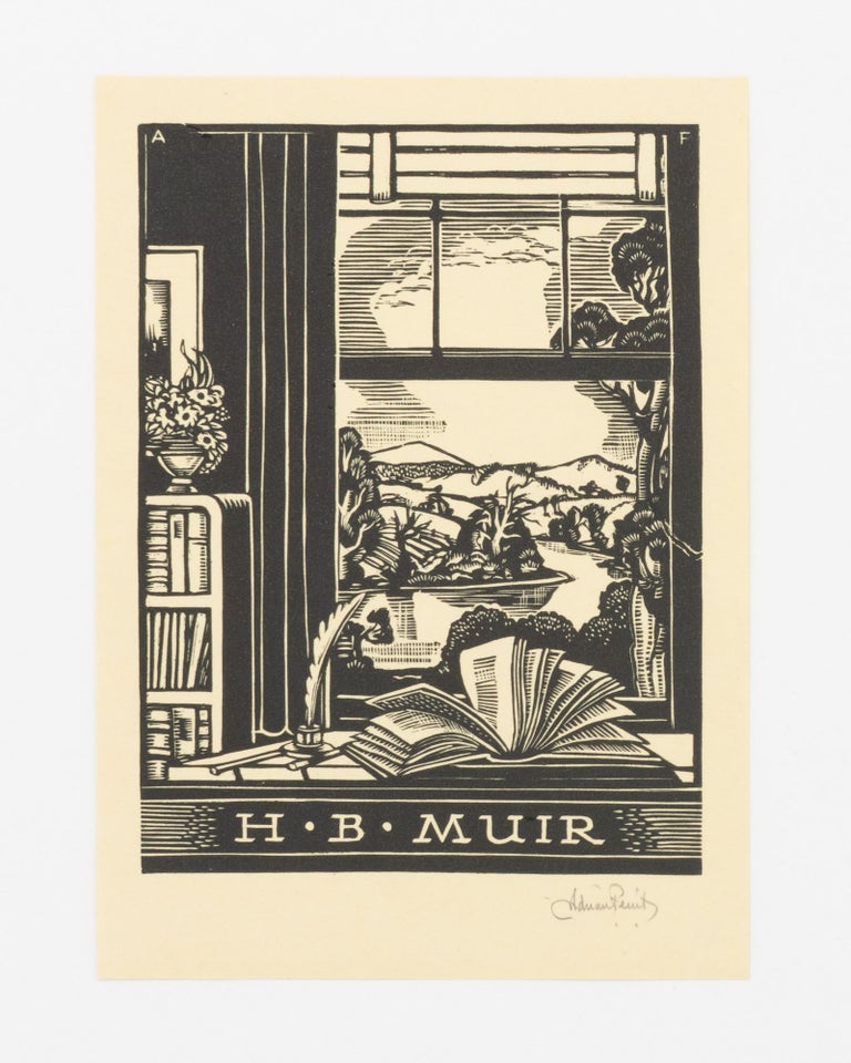 Item #134085 A woodcut bookplate for H.B. Muir, signed in pencil by the artist. Adrian FEINT.