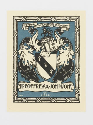 Item #134118 A two-colour linocut armorial bookplate for Geoffrey A. Johnson. George David PERROTTET