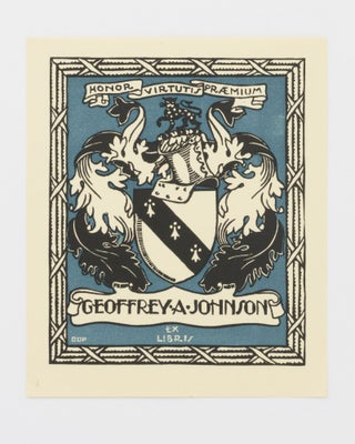 Item #134118 A two-colour linocut armorial bookplate for Geoffrey A. Johnson. George David PERROTTET