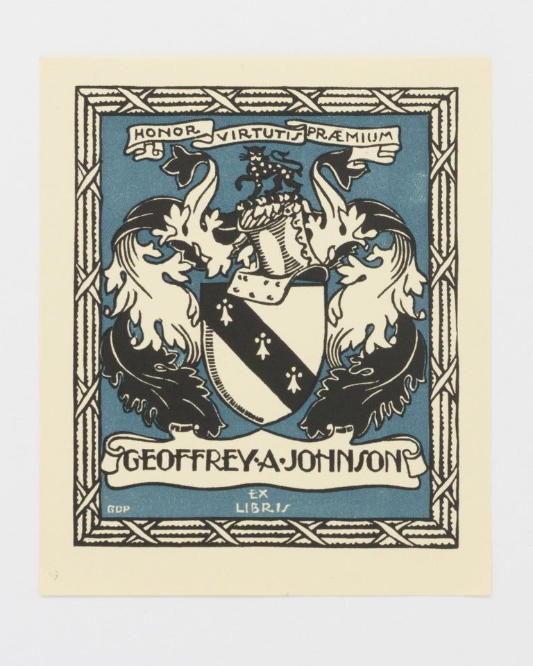 Item #134118 A two-colour linocut armorial bookplate for Geoffrey A. Johnson. George David PERROTTET.