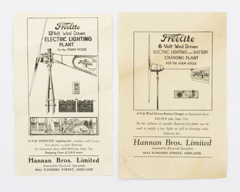 Item #134183 Hannans [sic] Freelite 12 Volt Wind Driven Electric Lighting Plant for the Farm House. Trade Catalogue.