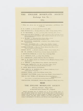 The Bookplate. A Magazine for Book Craftsmen. Official Organ of The English Bookplate Society. Number One, New Series, July 1924