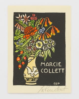 Item #134281 A hand-coloured woodcut bookplate for the Australian author and pioneering...