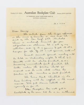 Item #134363 An autograph letter signed 'John' to H.B. Muir, chiefly in relation to the Victor...