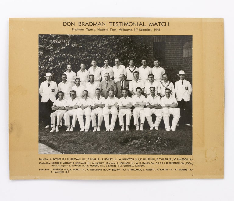 Item #134464 'Don Bradman Testimonial Match. Bradman's Team v. Hassett's Team, Melbourne, 3-7 December, 1948' [a vintage group portrait]. Cricket.