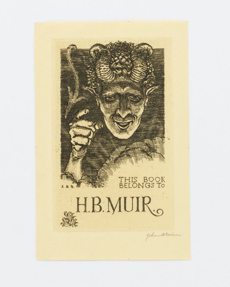 Item #134505 An etched bookplate designed for Harry Muir, signed by the artist. Henry Blake MUIR, John Barclay GODSON, Harry.