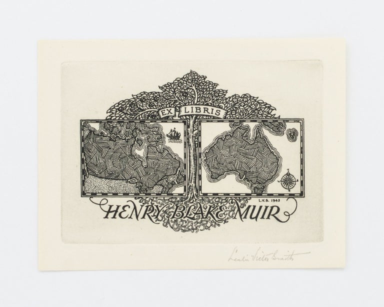 Item #134509 An etched bookplate designed for Harry Muir, signed by the artist. Henry Blake MUIR, Leslie Victor SMITH, Harry.