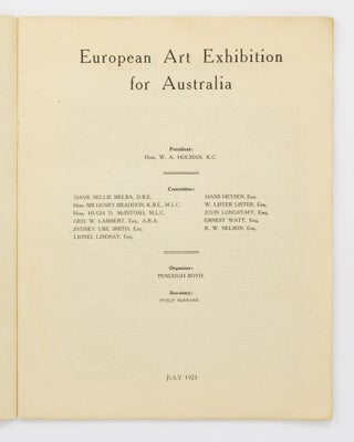 European Art Exhibition for Australia... Town Hall, Sydney. July 1923 [cover title]