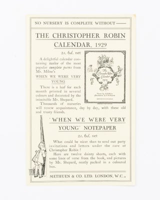 Item #135324 A publisher's flyer advertising 'The Christopher Robin Calendar, 1929' and 'When We...