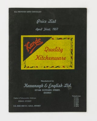 Item #137295 Price List. April First, 1937. Kande Quality Kitchenware. Manufactured by Kavanagh &...