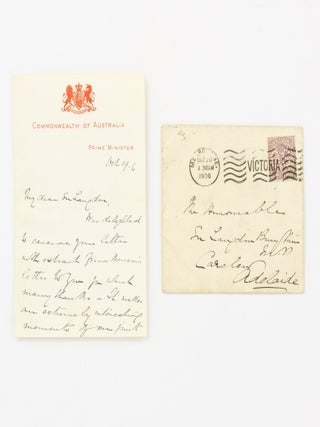 Item #137314 An autograph letter signed by Alfred Deakin to Sir Langdon Bonython, dated 19...