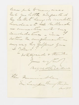 An autograph letter signed by Alfred Deakin to Sir Langdon Bonython, dated 19 October 1906, written during his second prime ministership