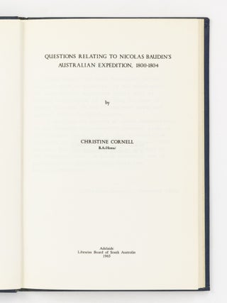 Questions relating to Nicolas Baudin's Australian Expedition, 1800-1804