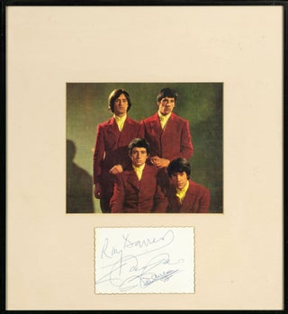 Item #137485 A small card signed in ink by Ray Davies, Dave Davies and Mick Avory, three original...