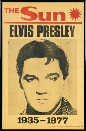Item #137486 Elvis Presley ... 1935-1977 [a vintage newspaper headline poster recording his...