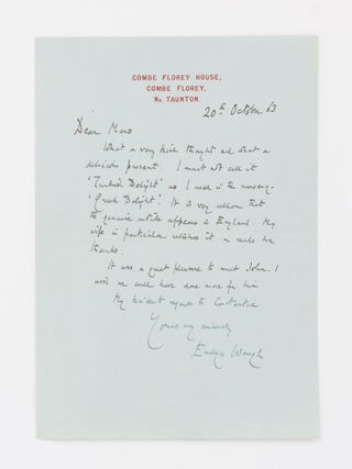Item #137561 An autograph letter signed 'Evelyn Waugh' to Maro Stathatos, thanking her for a...