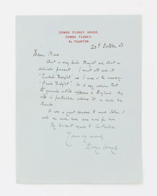 Item #137561 An autograph letter signed 'Evelyn Waugh' to Maro Stathatos, thanking her for a...