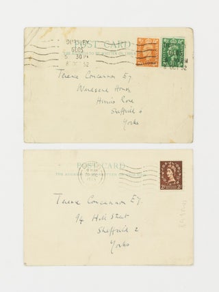 An autograph postcard initialled 'E.W.' by Evelyn Waugh, addressed to Terence Concannon in relation to some of his shorter publications