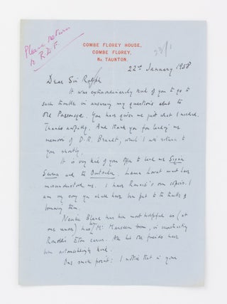 Item #137576 An unpublished autograph letter signed 'E. Waugh', dated 22 January 1958 and...
