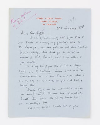 Item #137576 An unpublished autograph letter signed 'E. Waugh', dated 22 January 1958 and...